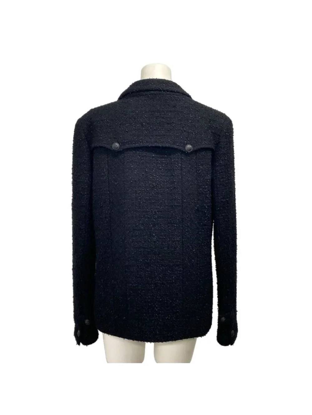 Chanel Jacket M Black CC Logo Button Tweed Long Sleeve Wool